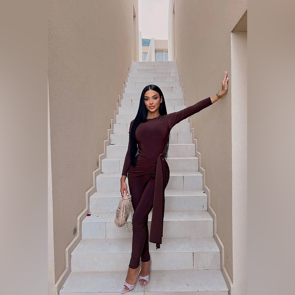 Chocolate jumpsuit with Drape Detail